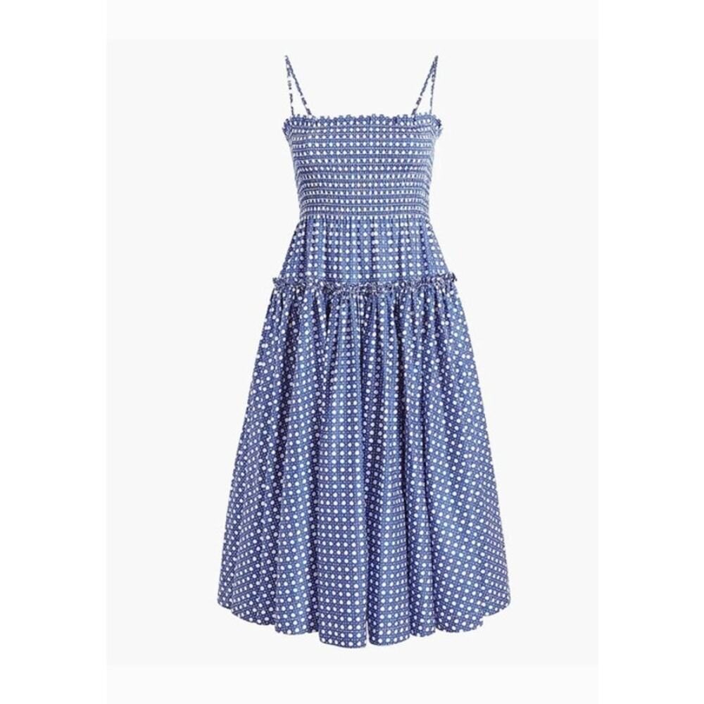 HILL HOUSE Sz XS Blue Basketweave Print Seraphina Midi Dress - Picture 11 of 11